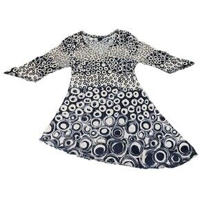 Komarov Dress XL Womens Crinkle 3/4 Slit Sleeve Mini Asymmetrical Geometric VNec